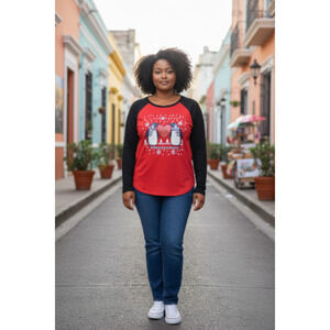 Ugly Christmas Sweater Penguins Long Sleeve Lightweight Sz XL Red Black